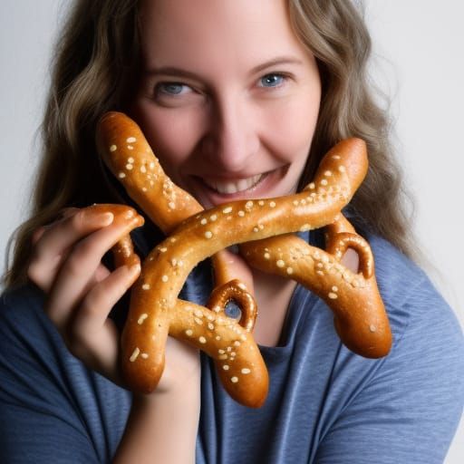 Meline Holding A Unique Pretzel