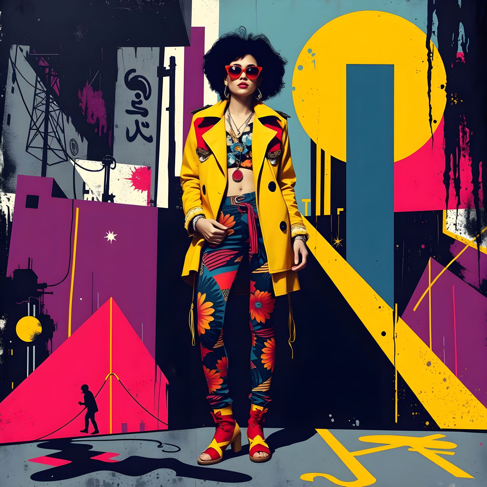 Woman Posing in Urban Stencil Art Style