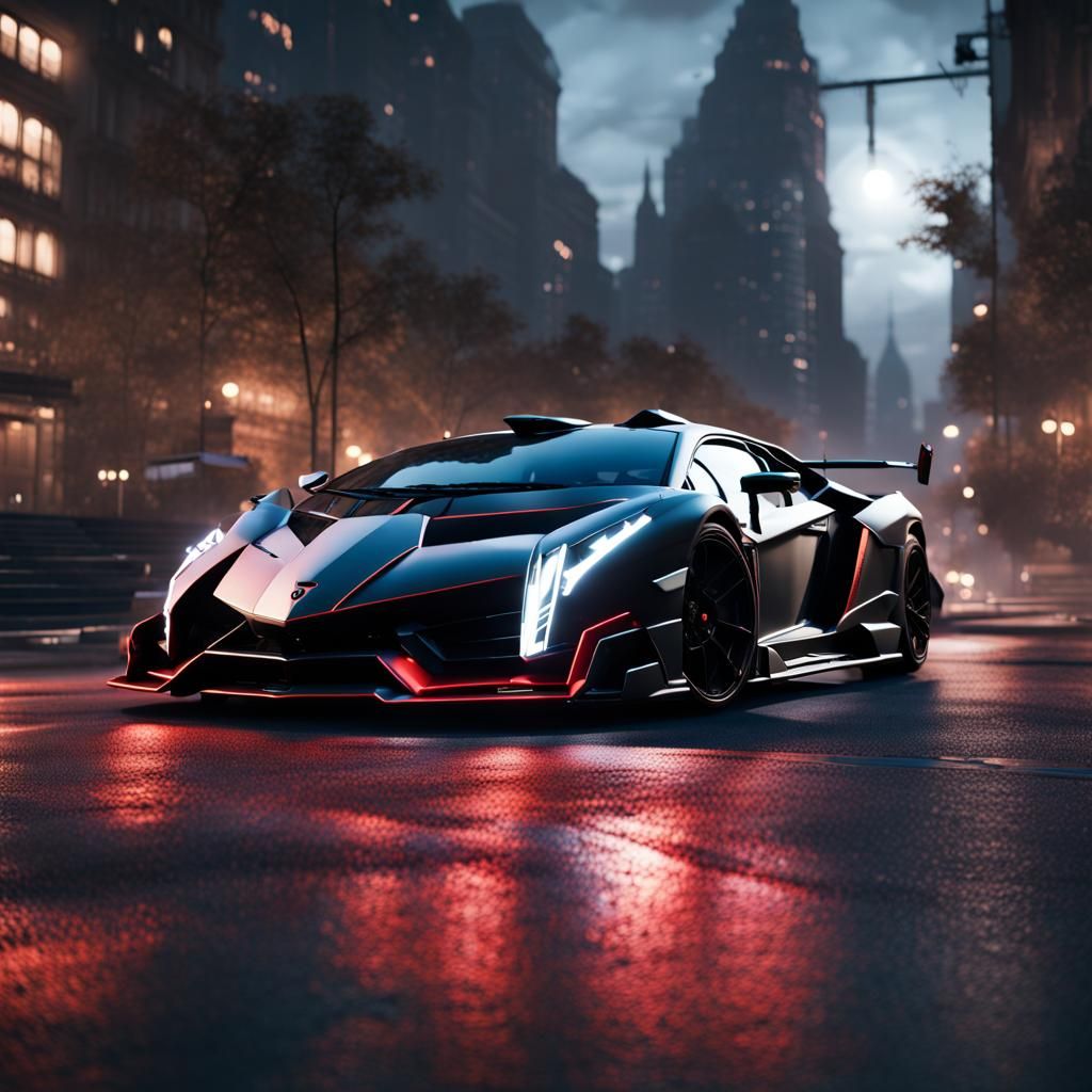 carbon fiber lamborghini veneno in a city at night - AI Generated ...