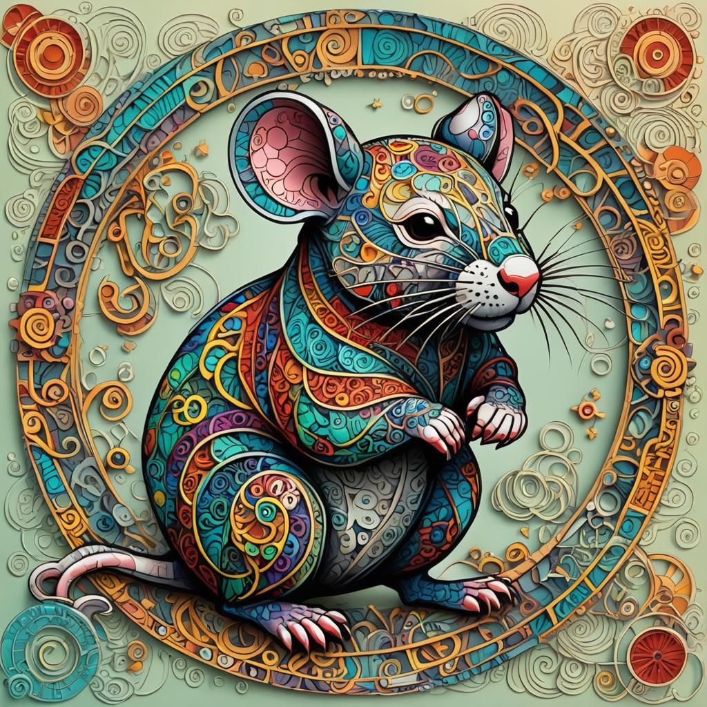 "3D rat sign in the chinese zodiac symbol in magic colourful Zentangle art style abstract art complementary ...  by @undefined