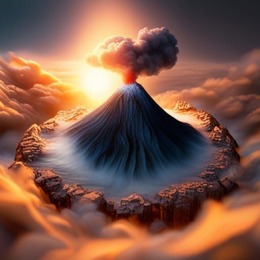 Volcano Sky-land Erupts  by @BinaryDragon
