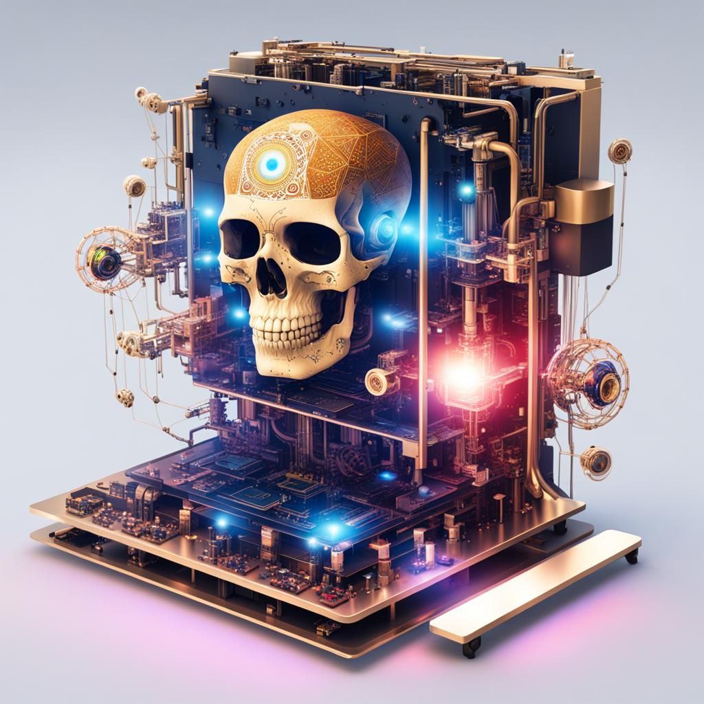 AI image creating machine skull with the third eye glowing a...