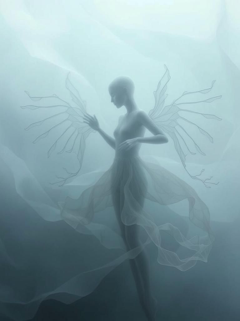 Ethereal Figures in Misty Void with Synthetic Skins