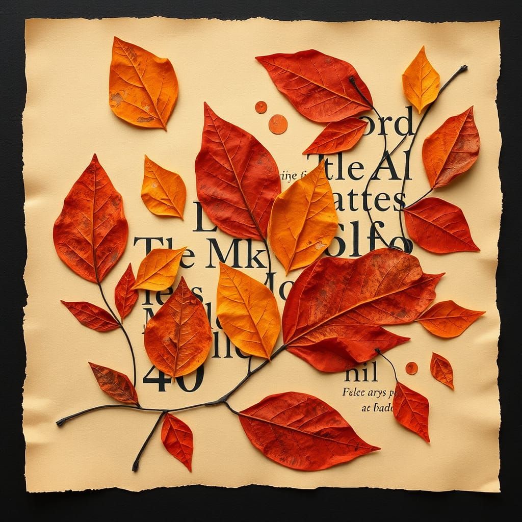 Leaf shaped pasted down bits of paper on a sheet:: fall colo...