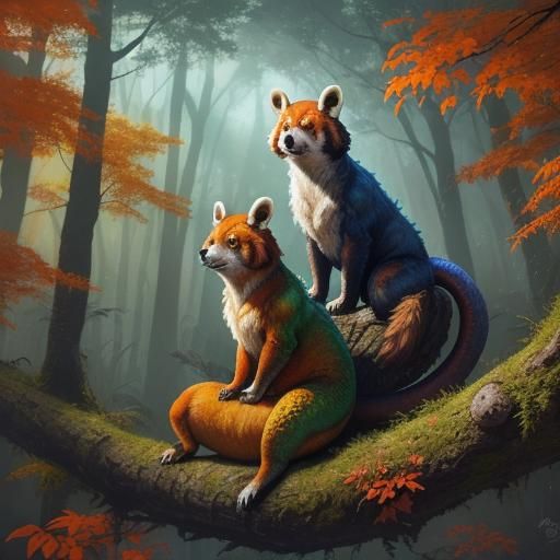 dragon, DOG and red panda
