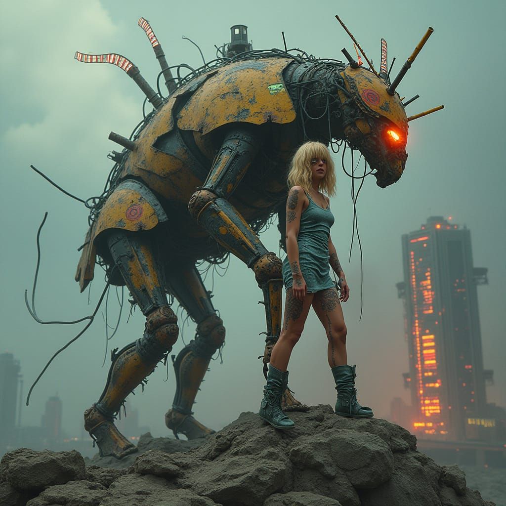 Cyberpunk Warrior in Dystopian Futurism