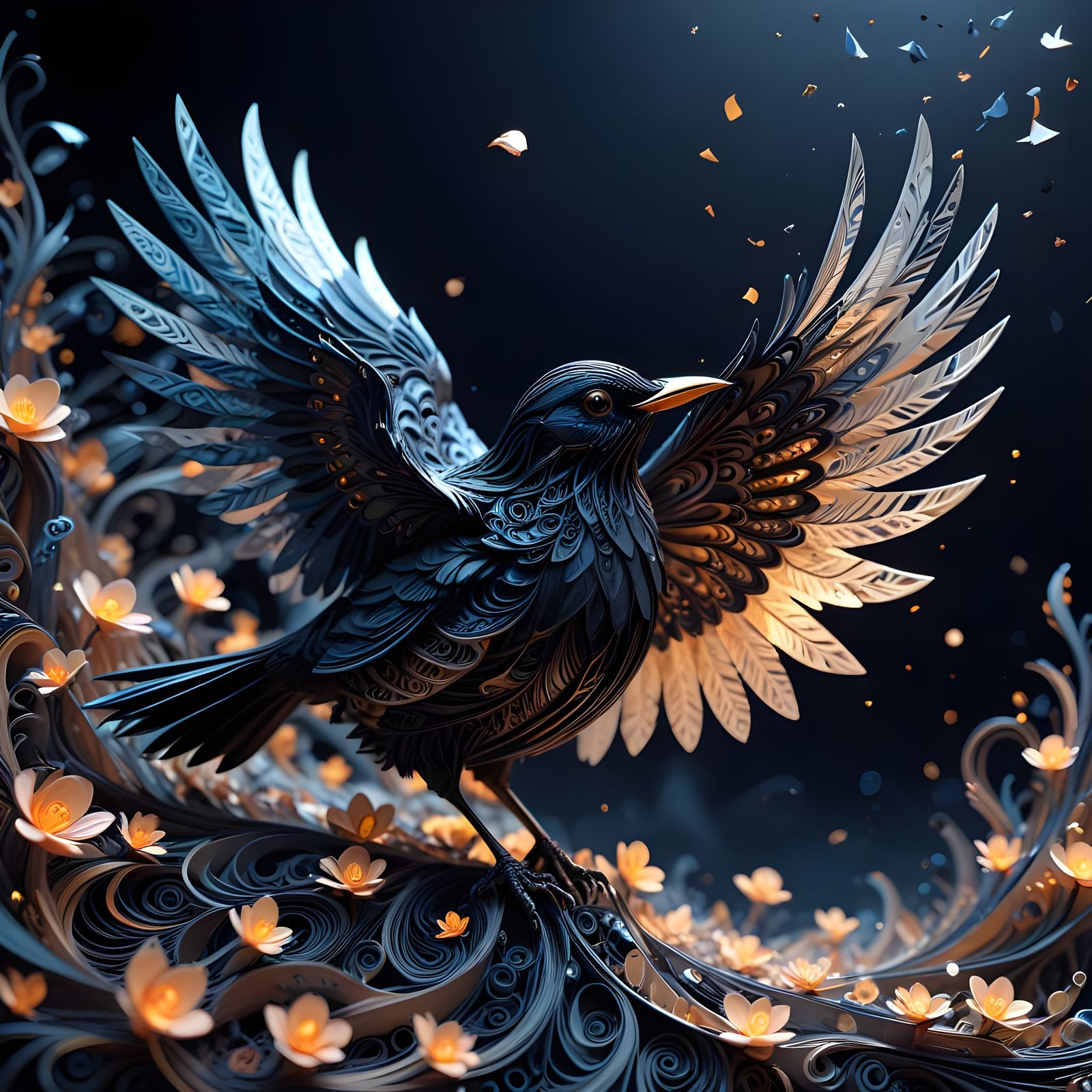 Epic Origami Wings Soar in the Night Sky, a Meticulously Det...