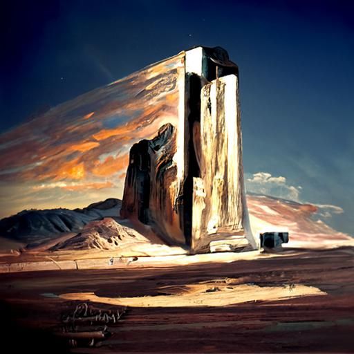 Monolith in the desert oil painting by James Gurney