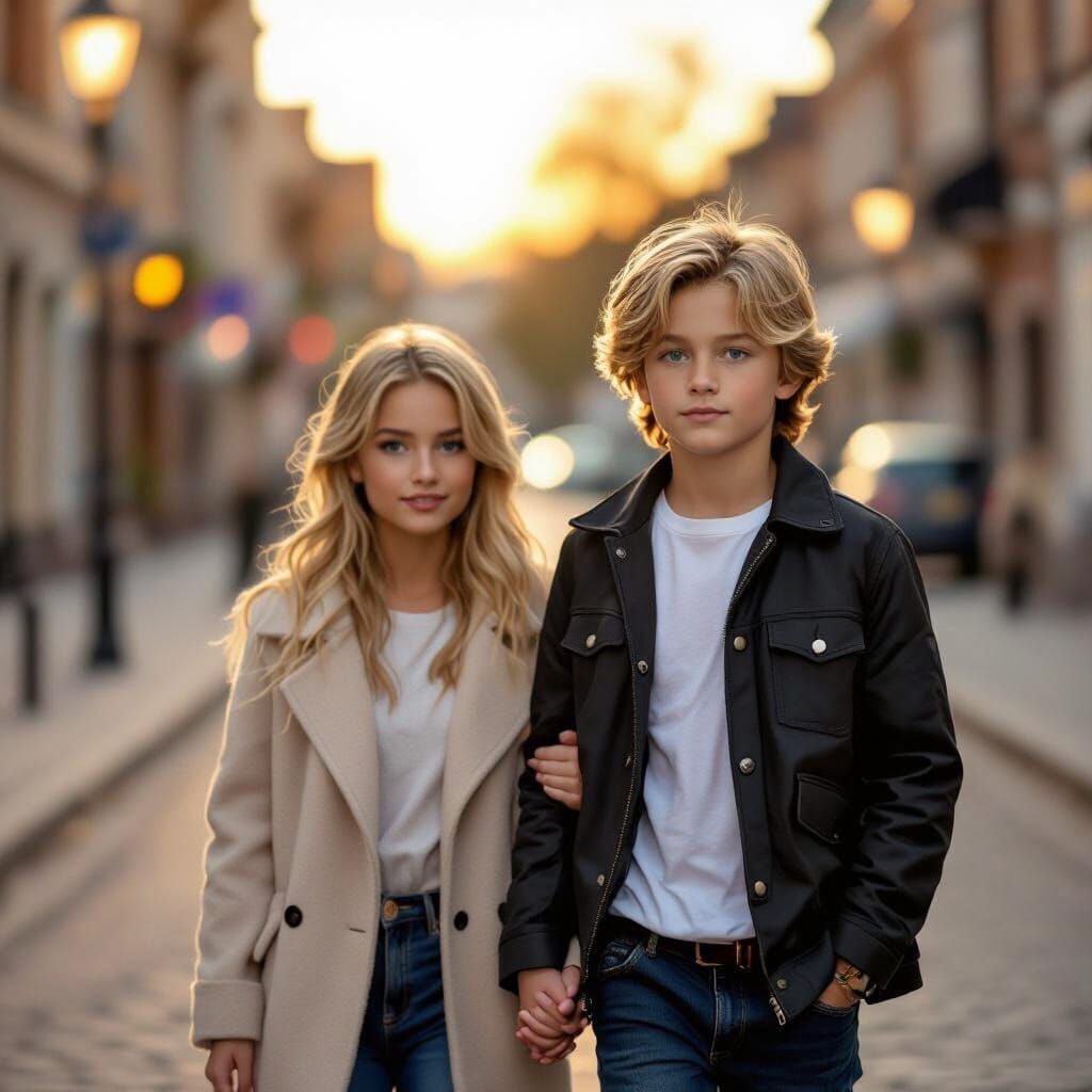 Couple Walking Hand-in-Hand at Sunset