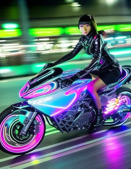 Downtown Osaka, Alien girl riding Intricate bioluminescent translucent ...