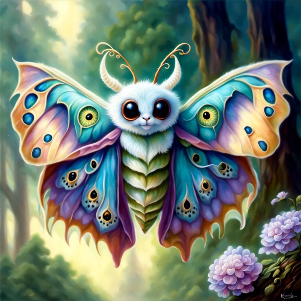 Cute silk moth dragon, adorable eyes, happy, with silk moth wings - AI ...