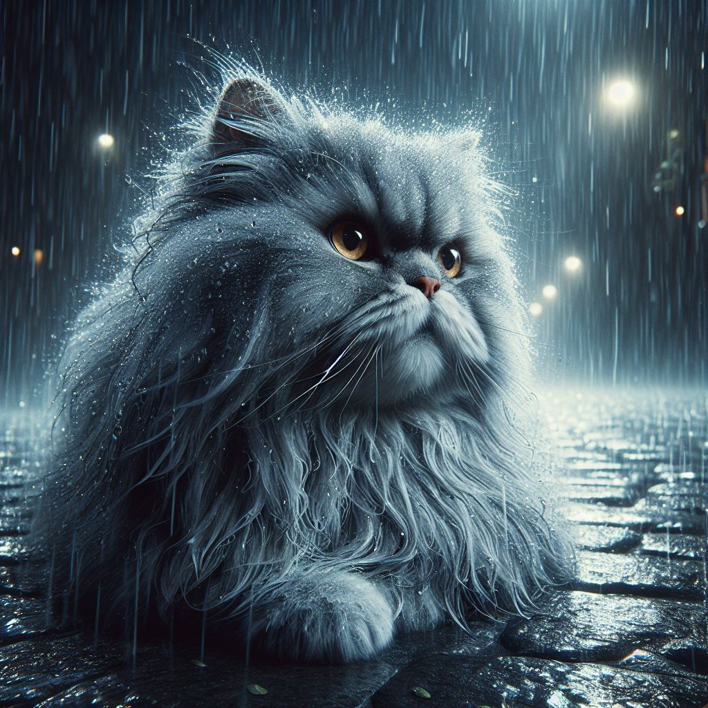 Persian Cat in the Rain