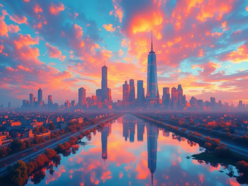 Sunset in a megapolis