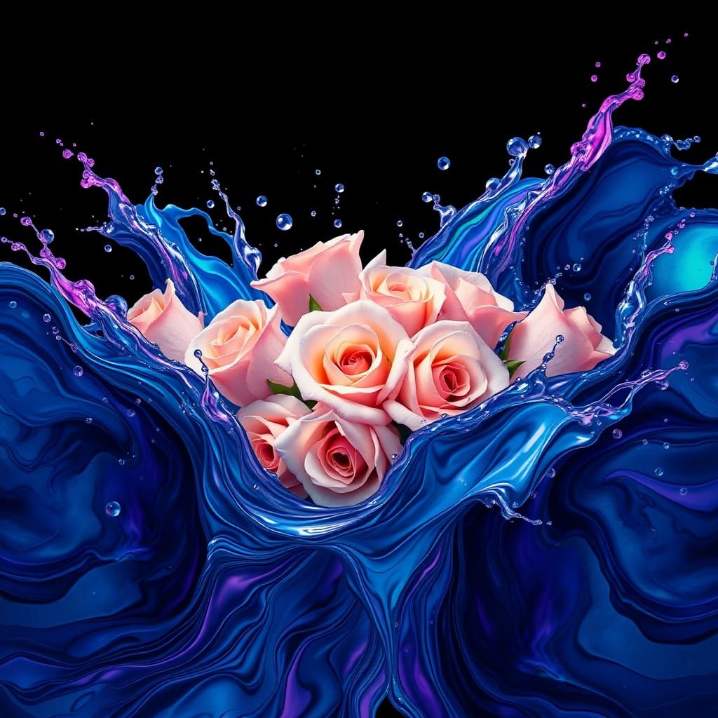 A vibrant and surreal scene where a myriad of roses emerges ...
