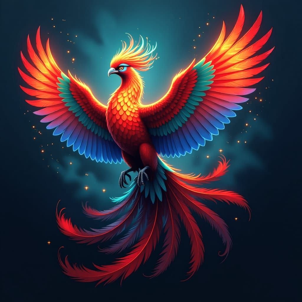 Phoenix
Red,blue green colour scheme perching
