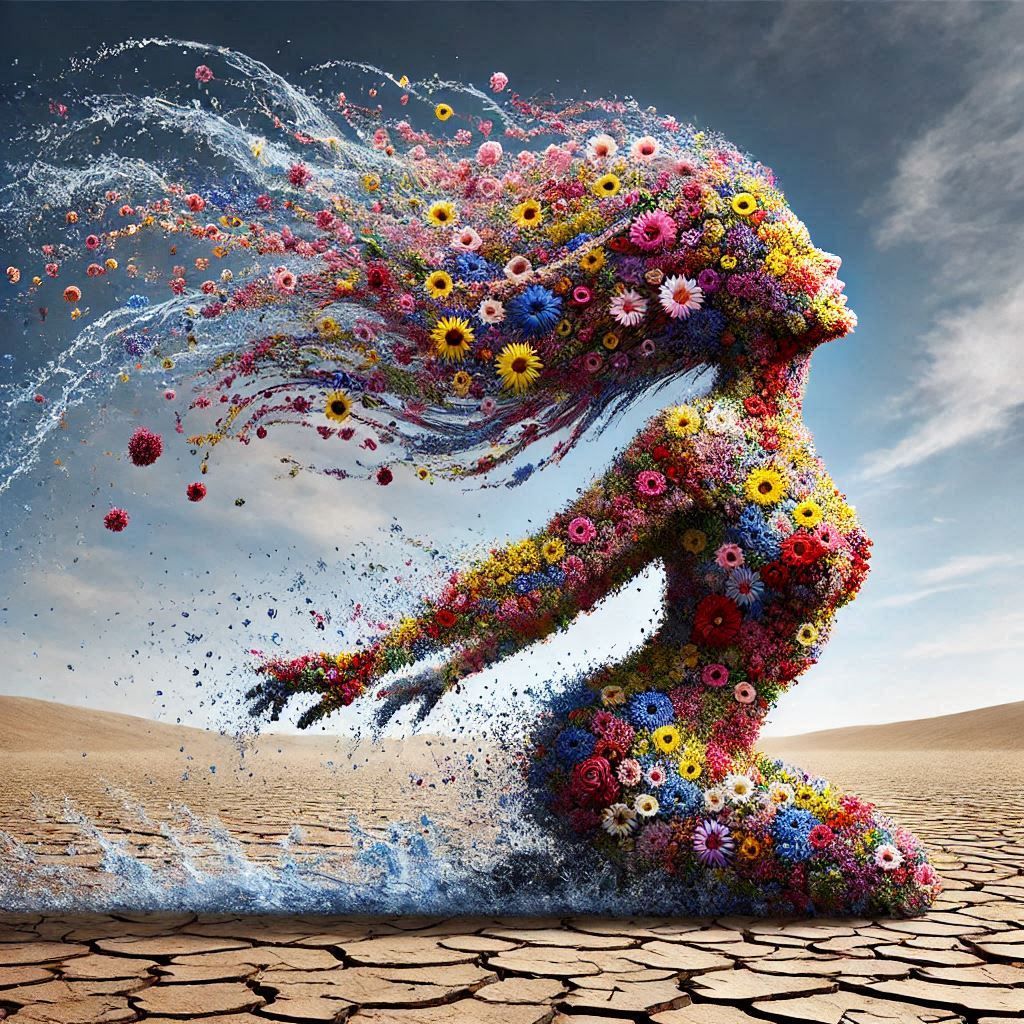 Flowers woman in a dry land