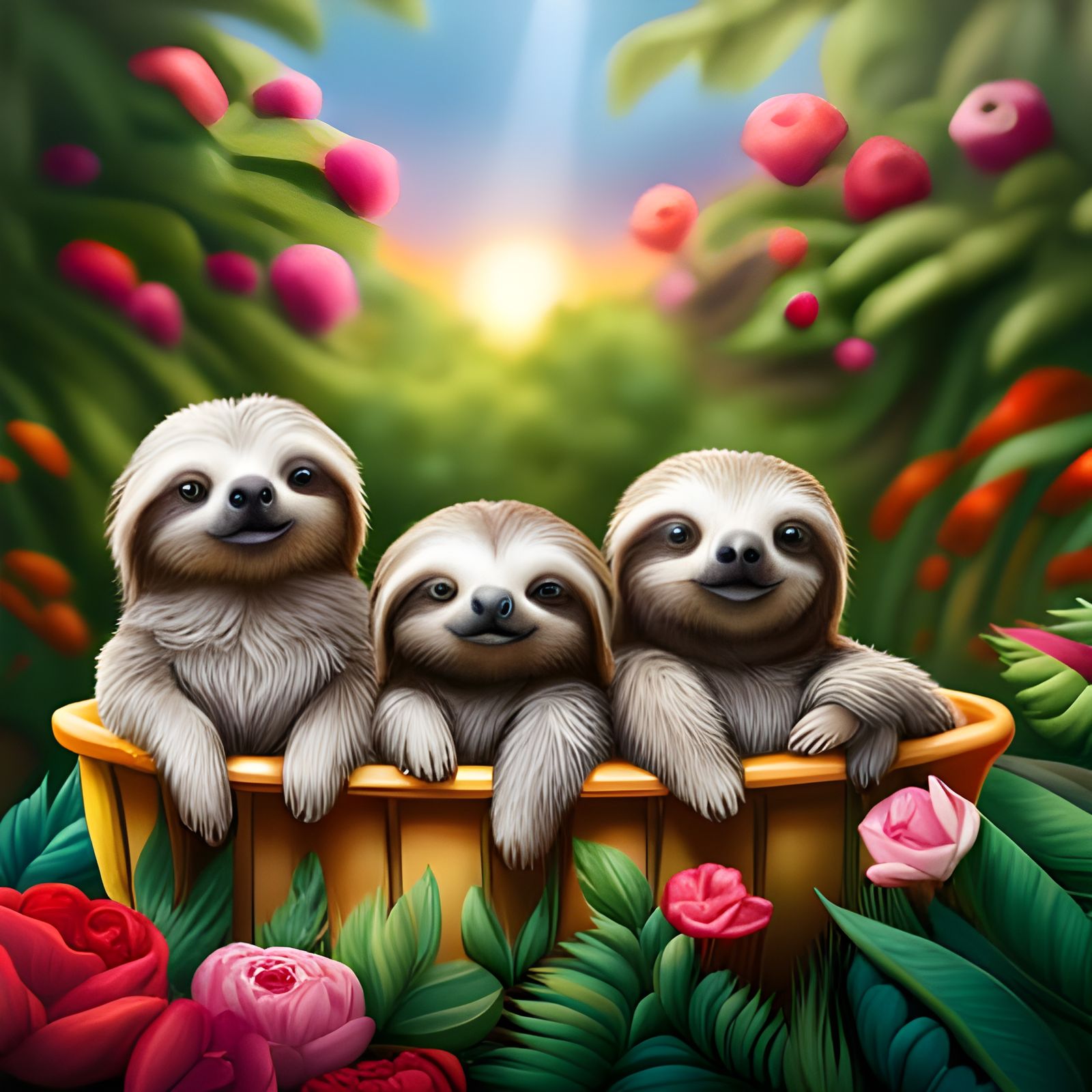 Baby sloths in a bucket - AI Generated Artwork - NightCafe Creator