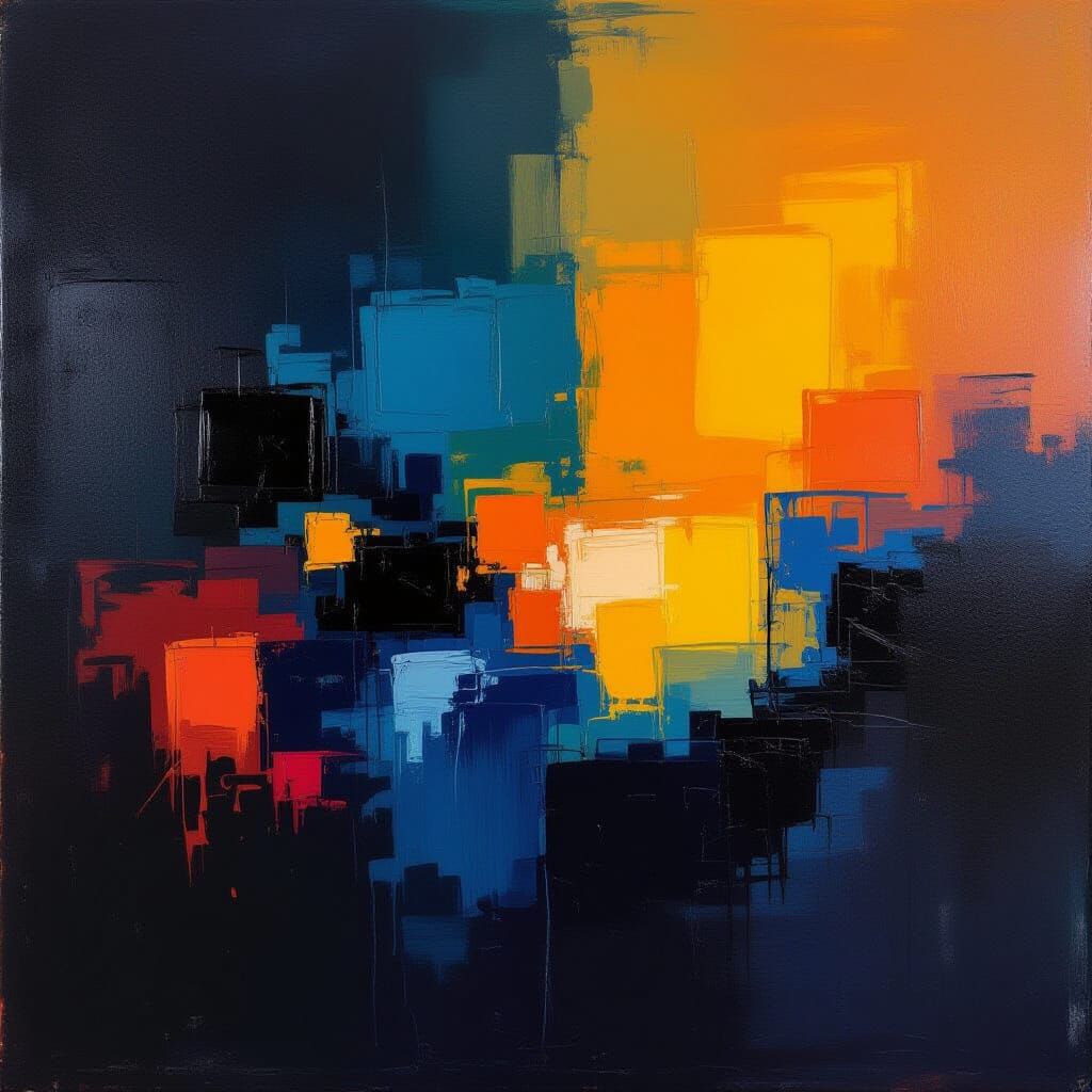 Abstract Expressionist Painting of Contrasting Colors