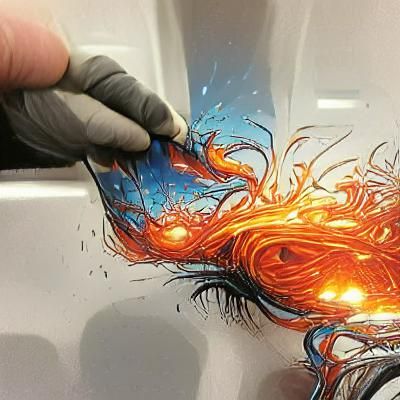 Dämonin Detektivin mit gelben Augen orangen Flamen flügeln b...