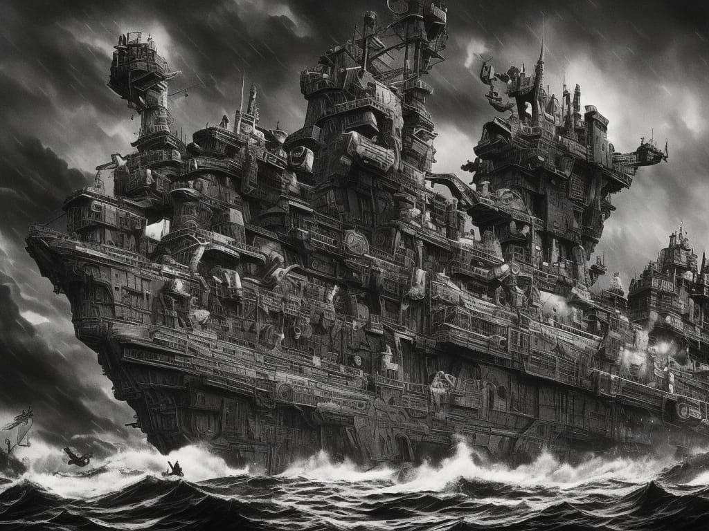 Massive Battleship Sailing the Raging Seas - AI Generated Artwork ...