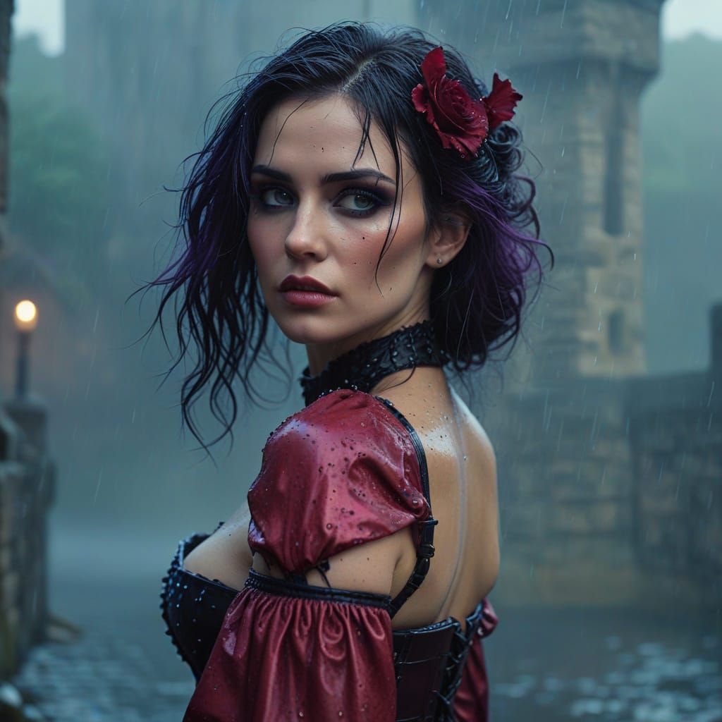 Gothic Beauty in Castle Moat With Moody Lighting