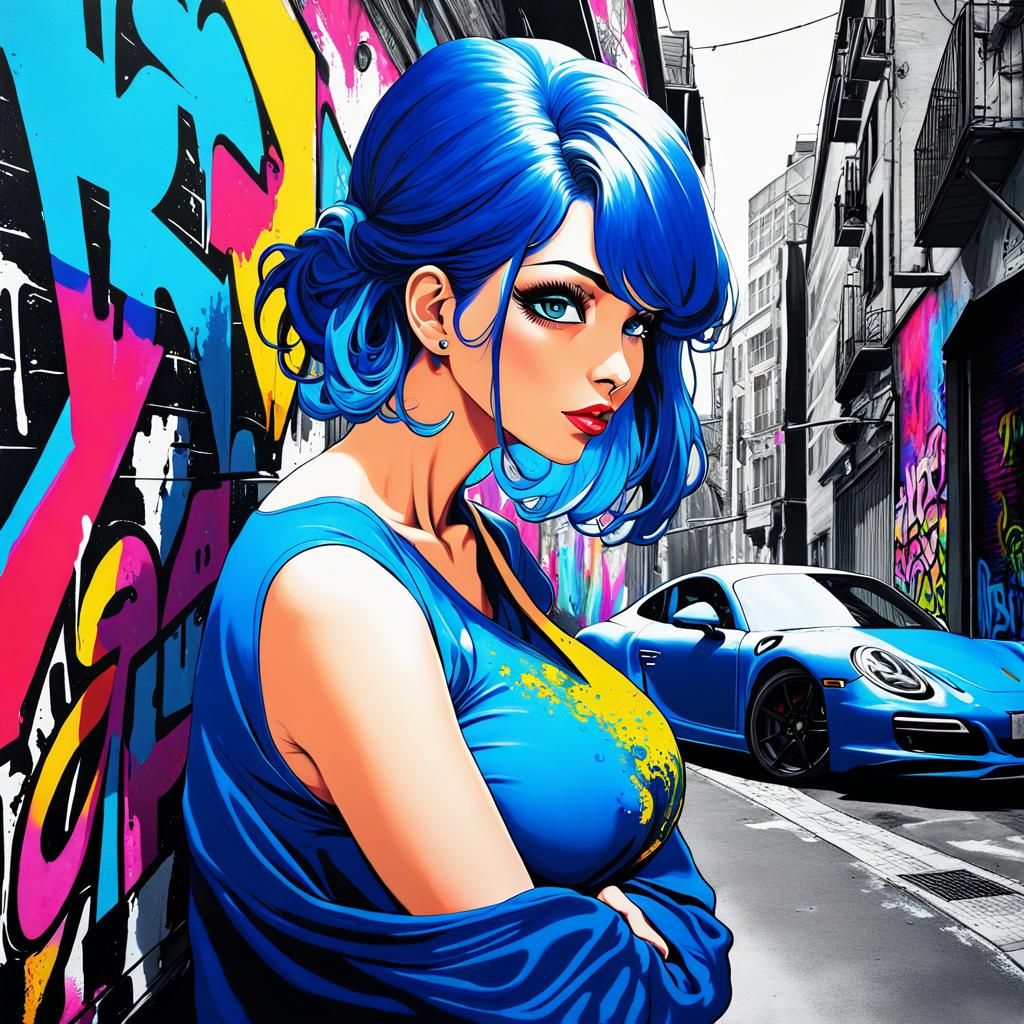 Misato katsuragi in her blue porsche, remarkably beautiful c...