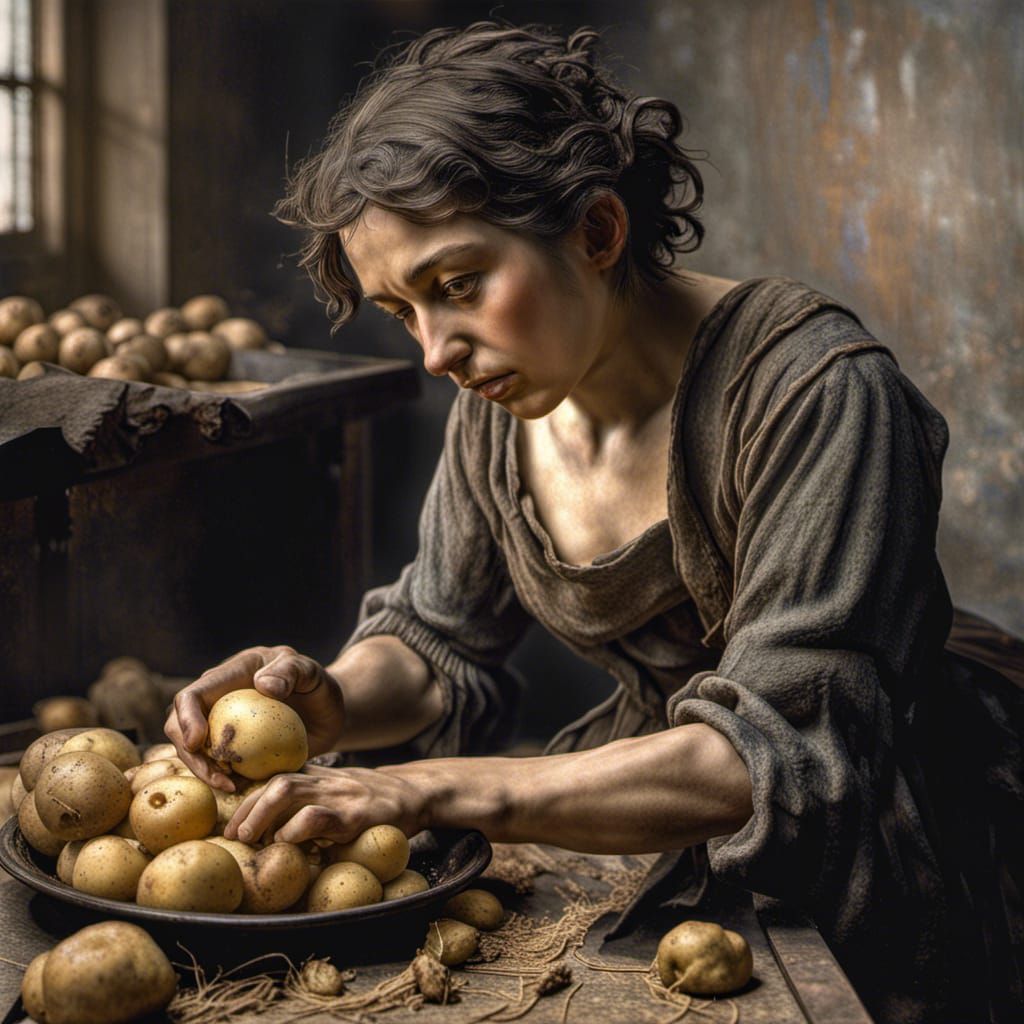 Camille Claudel peeling potatoes  by @paintfully