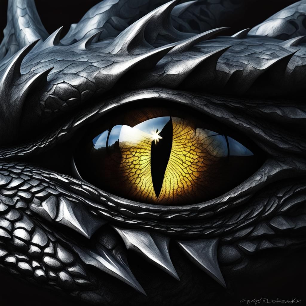 Shiny black scaled dragon eye