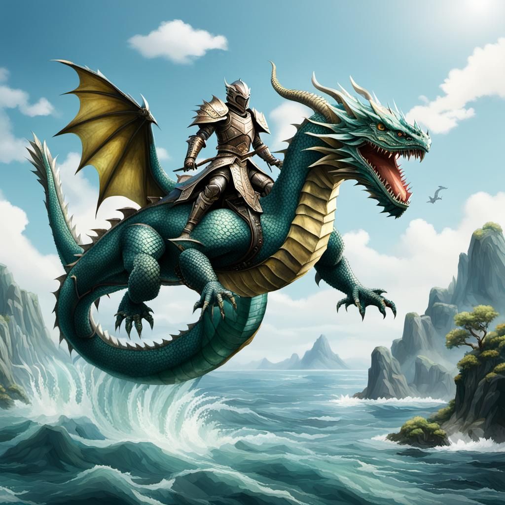 The dragon Armor worn by a person riding on a water dragon t...