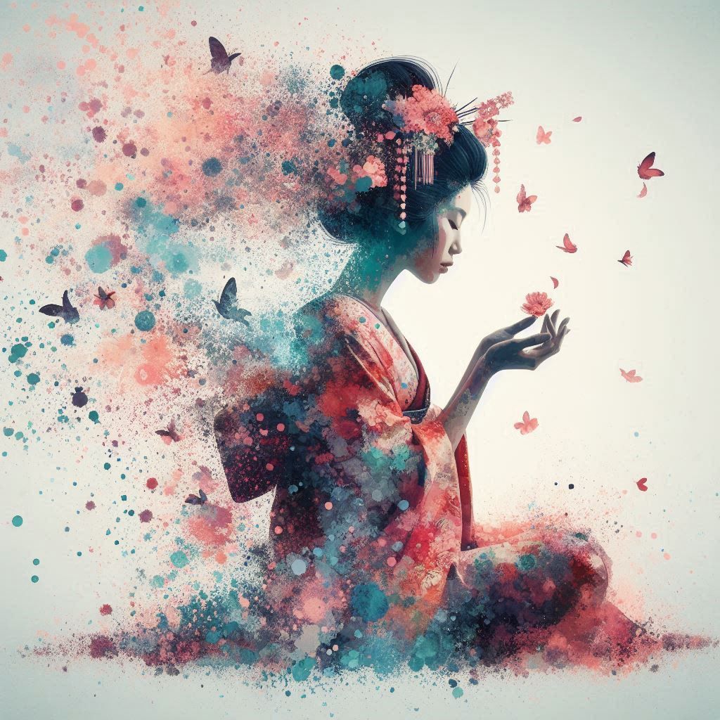 double exposure beautiful fantasy DALL-E 3 portrait landscape..