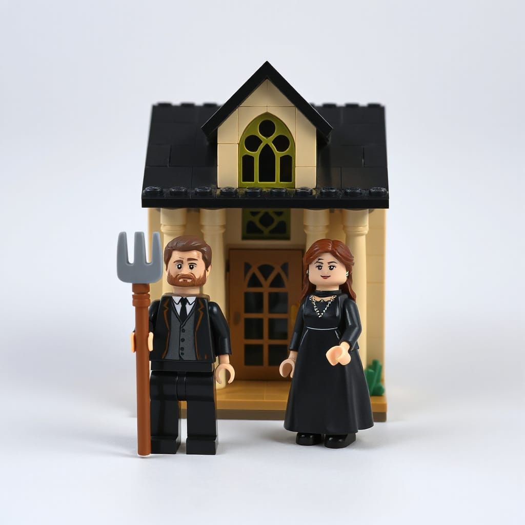 LEGO American Gothic Sculpture in Muted Colors