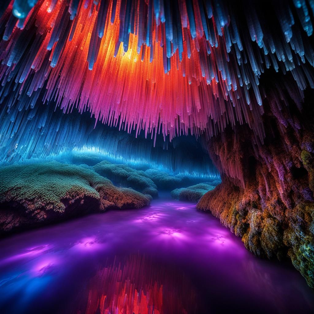 Crystals. underwater fishfilled Crystal cave with crystal fish