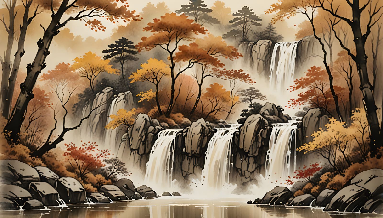 A waterfall in an autumn forest  by @LorenBecker