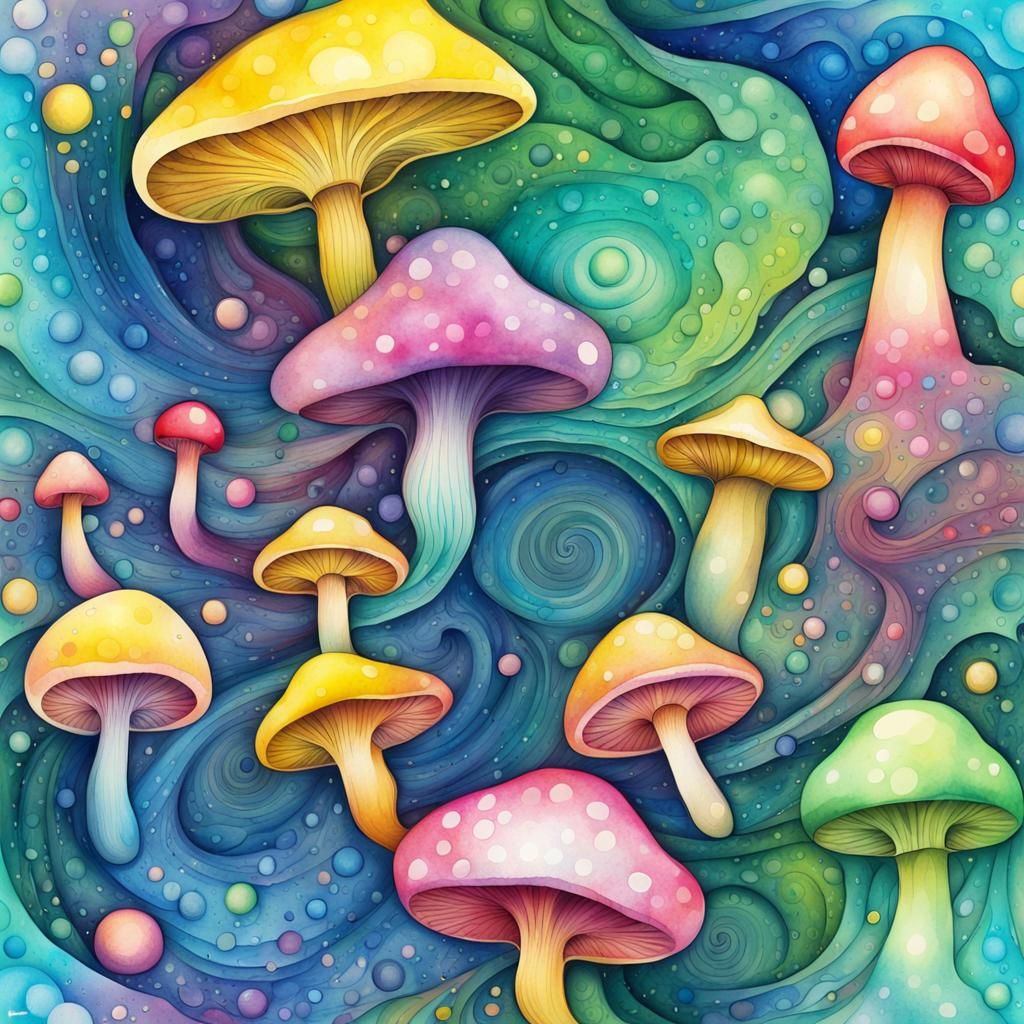 Vivid colors, watercolor, swirling splatter art, green, blue...