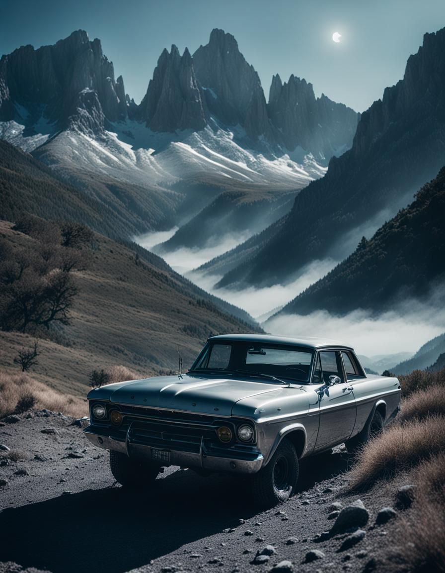 Silver Elderado with silver moonlight bathing the mountains ...