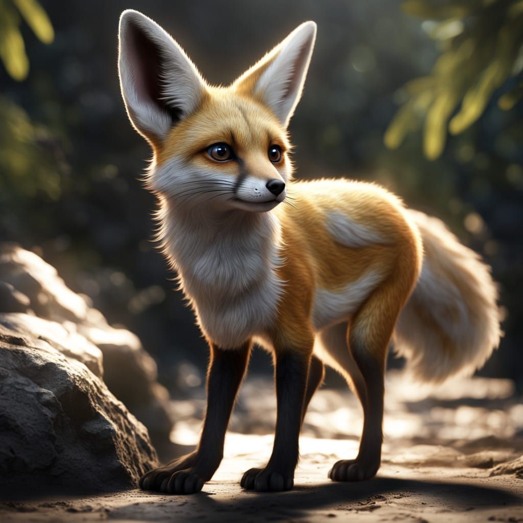 Fantastical Fennec Fox-Creature in Dramatic Lighting