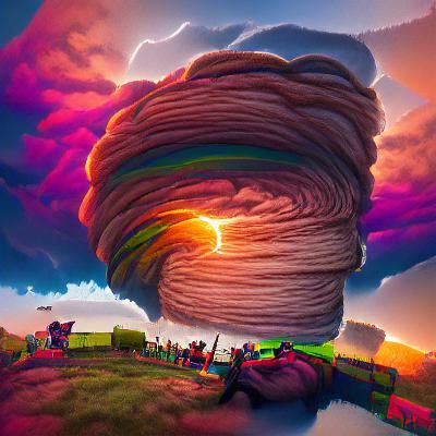 A sunset supercell thunderstorm with lighting and tornado an...