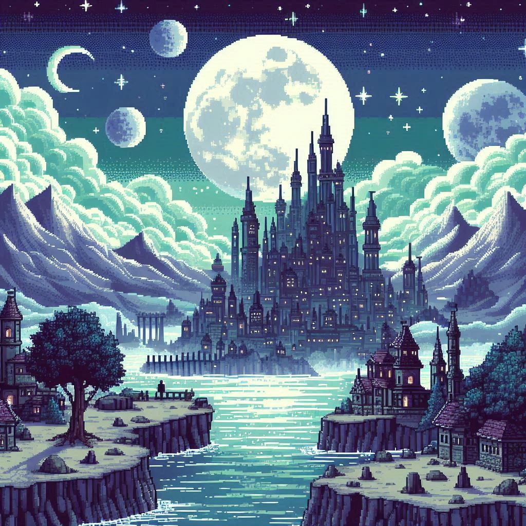 pixel art style fantasy moonscape