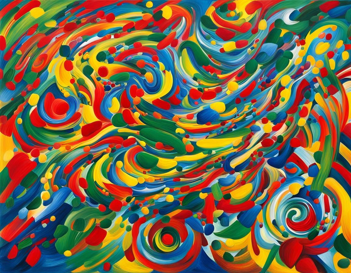 Bold, swirling colors of red, blue, Bold, swirling colors of...