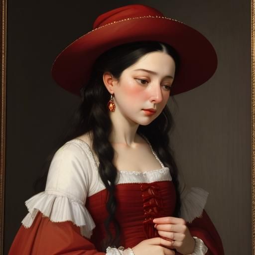 Portrait of a woman in a red hat, weeping shyly. Élisabeth Louise Vigée Le Brun, Mary Cassatt, Marina ...  by @Krizza