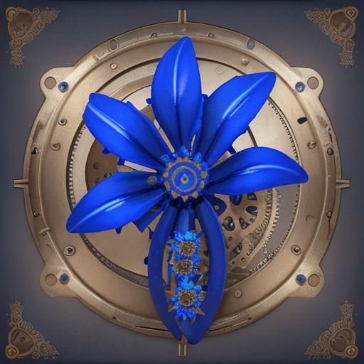cobalt blue metallic flower gears steampunk dew