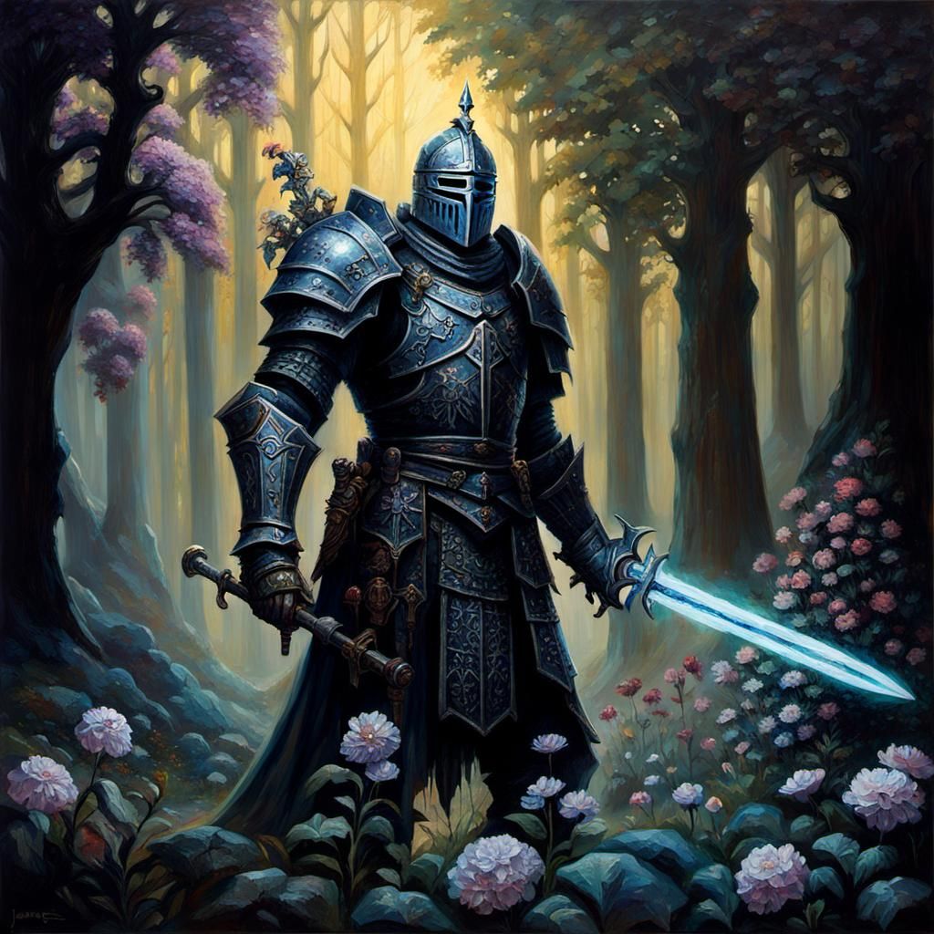 Dark Souls Knight in Eerie Forest, Gothic Art