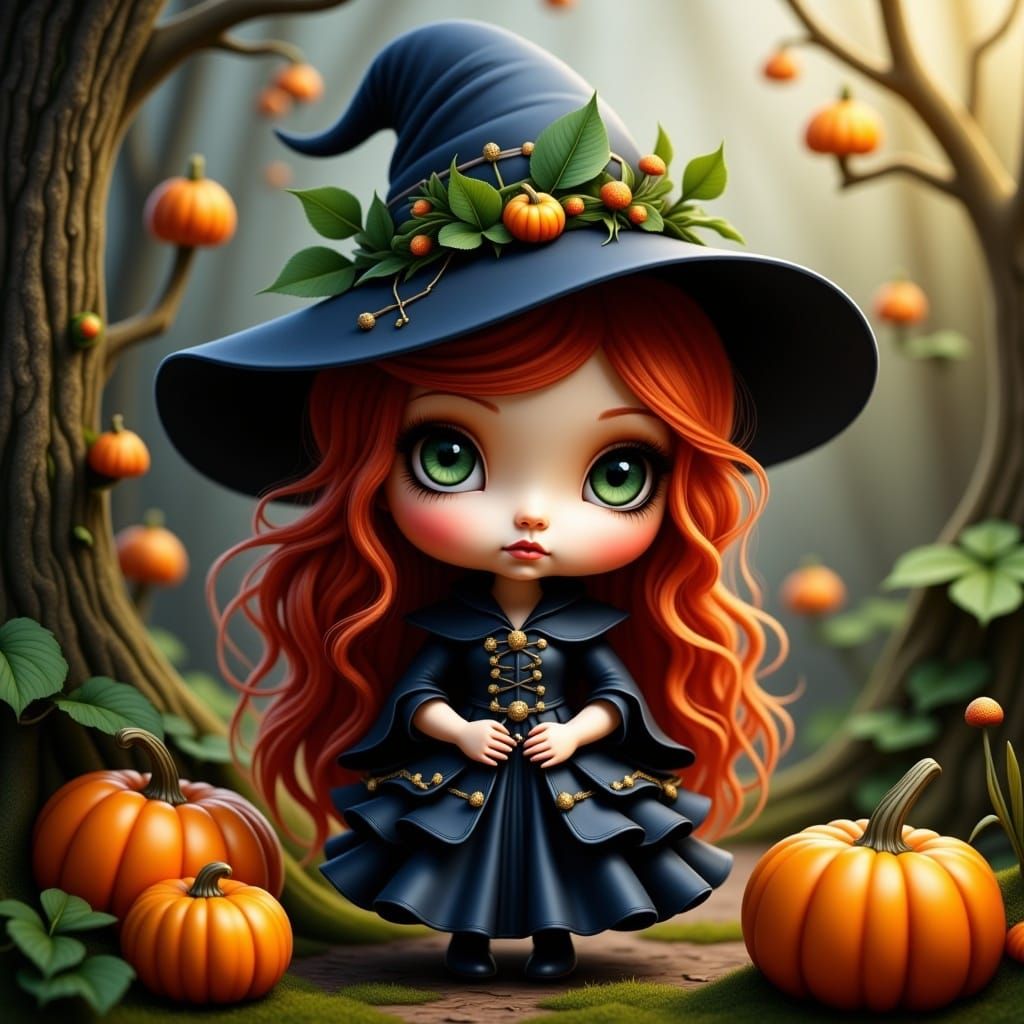 Witch big-eyed, big-headed chibi-style <lora:MrsH Enchanted:...