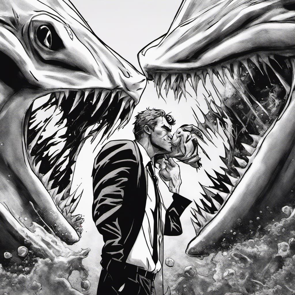 animated character John Constantine kissed by King Shark - AI Generated ...