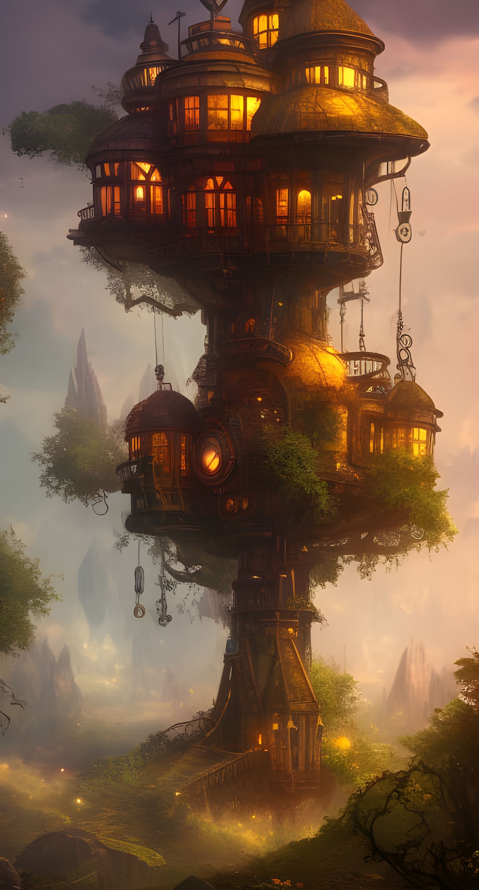 Steampunk Treehouse - AI Generated Artwork - NightCafe Creator