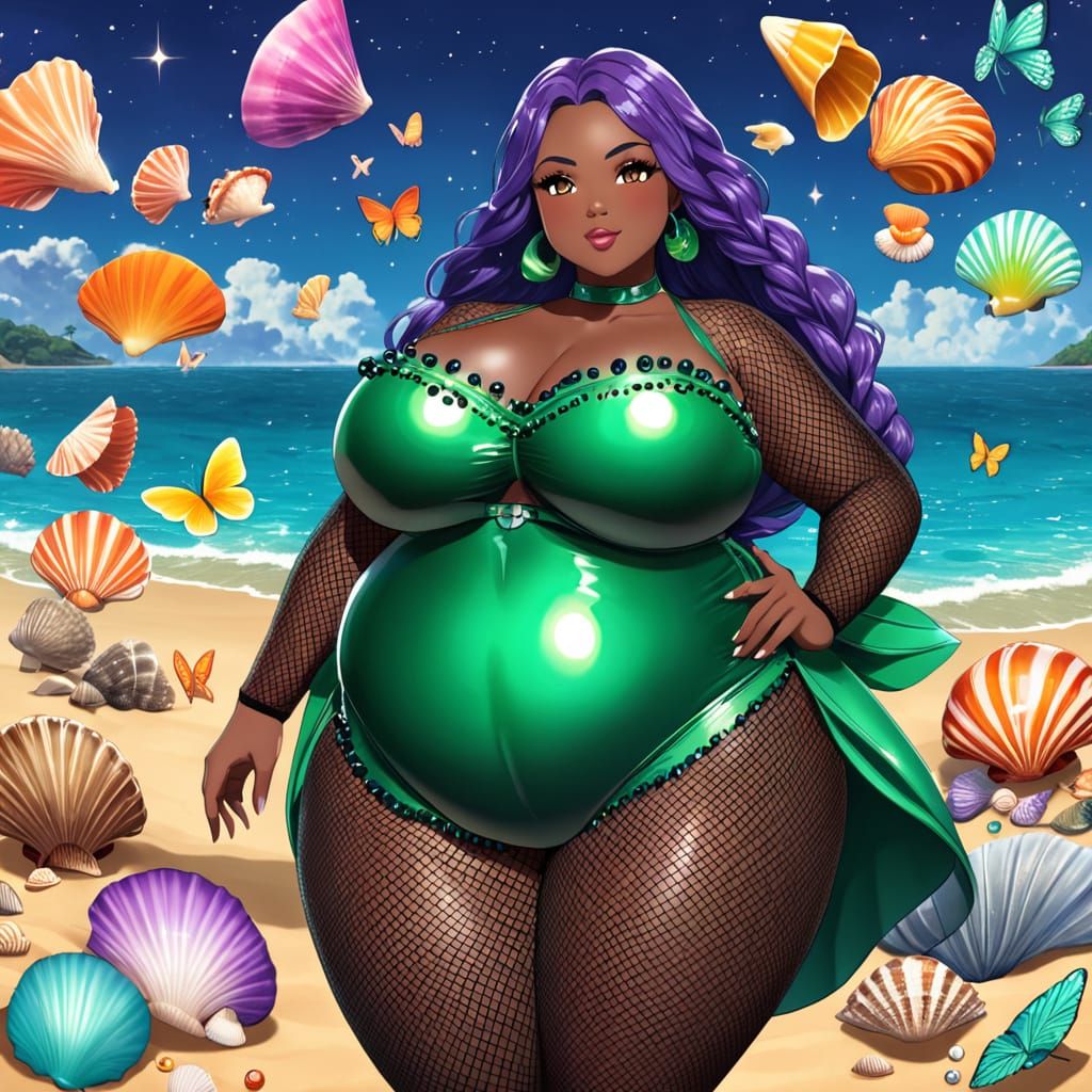 A beautiful African American alien goddess at a vibrant summer beach   by @RyuSune-DragonFox 7153