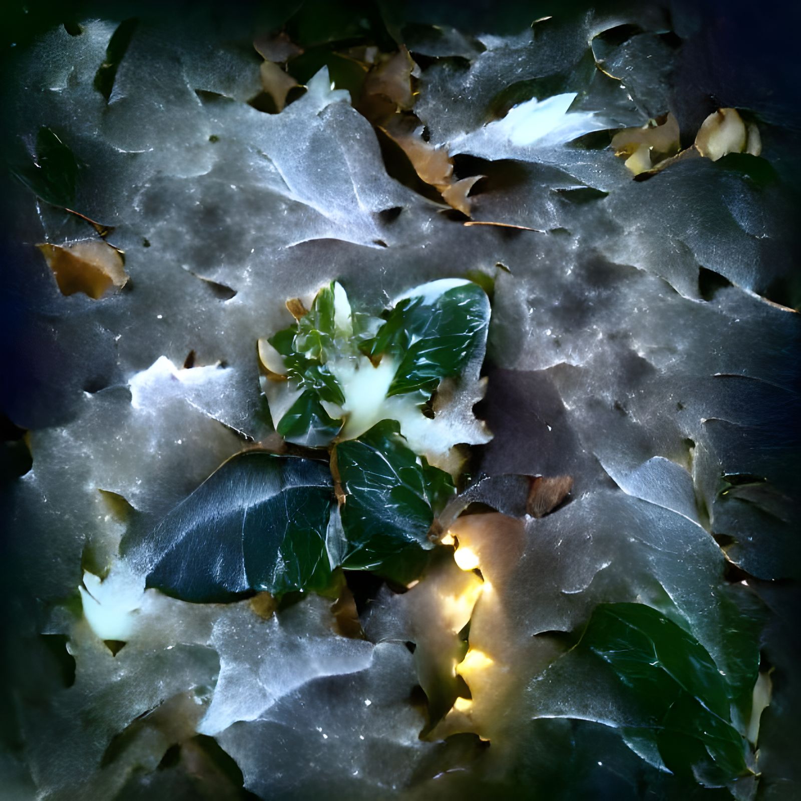 Icy leaves, frozen breath, holly illuminated in the moonlight, with crunchy snow underfoot? Winter is here.