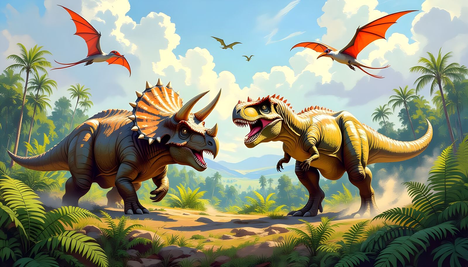 Triceratops and Tyrannosaurus Rex Battle  by @Gary Murakami
