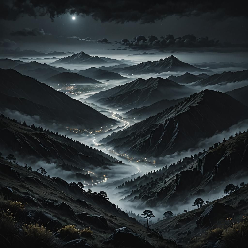  Fog Night,Black Sky Mountains    by @FletcherB
