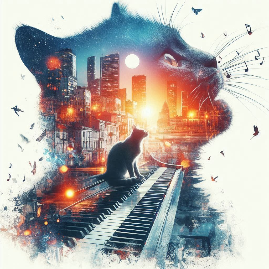 a random chord disturbed the silence of a sleepy house, a cat jumped on the piano